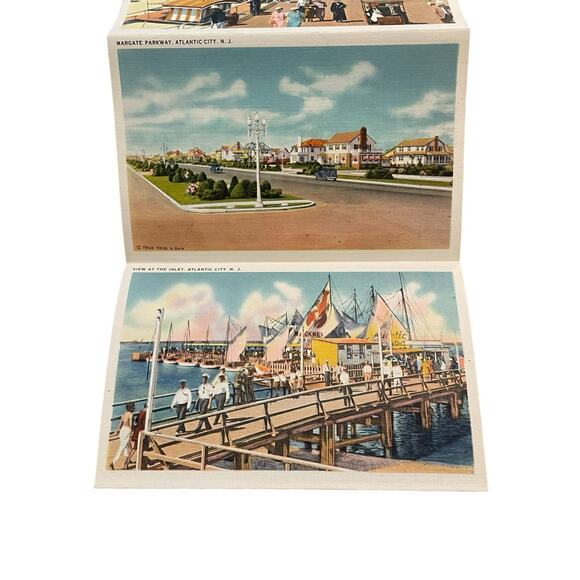 Vtg Souvenir Folder Atlantic City Photos 18 Two Sided Color Scenes 1940's Art - Picture 7 of 13